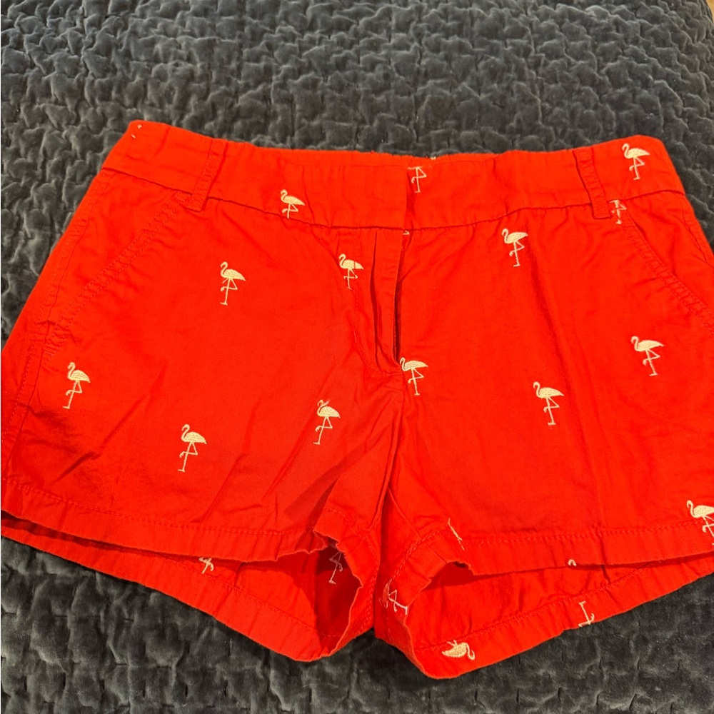 Women's Orange Flamingo Print Shorts
